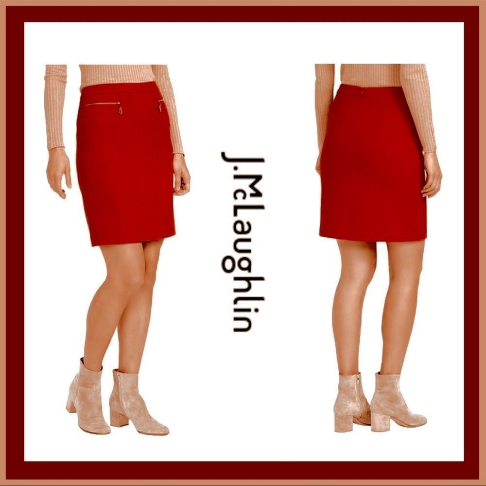 J. McLaughlin Viscose Blend Zip Pocket Skirt in Red Size 4